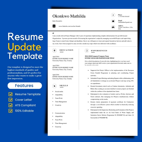 High quality professional resume template, cv template edita - Inspire ...