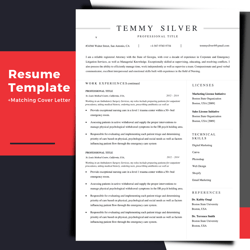 ATS Compliant Resume template, minimalist resume template with cover letter template, cv template word,