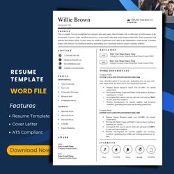Professional resume template design, cv template design, word resume cv, matching cover letter for any job description