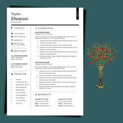 Single page resume design, minimalist resume template, cover letter template, word resume file, instant download file