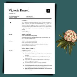 High Quality Resume CV template word file, word resume template design, cover letter template, instant resume download