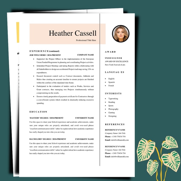 Professiona smart resume template, professional CV word temp - Inspire ...