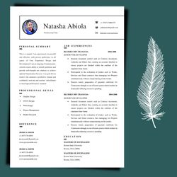Creative  Modern resume template,  minimalist resume file, word editable resume file
