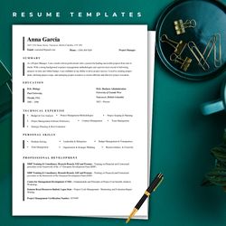 Project Manager resume template, pro resume template for project manager, word resume file, cover letter template