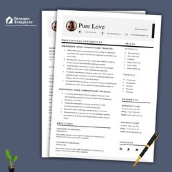Custom minimalist resume word template, unique design resume file, edit with ease, instant download resume template