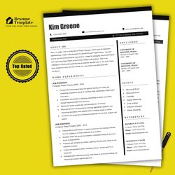 Professional top rated resume template, minimalist resume templates, edit in no time, instant download resume file
