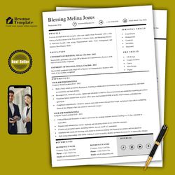 Pure minimalist resume template, simple pro resume template, word editable resume format