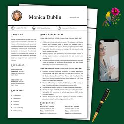 ATS single page resume, matching cover letter for any job description, instant download resume template, word cv file