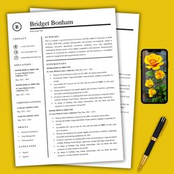 Professional resume template, word resume template, instant download resume, matching cover letter,