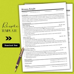 Modern resume template, word editable resume, cover letter template, resume writing guide, DIY resume template