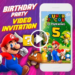 Super Mario Birthday Party Video Invitation, Mario Animated video Invite, Mario Bros Digital Custom evite