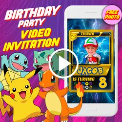 Pokemon cards Birthday Party Video Invitation, Pokemon Animated Invite Video, Pikachu Digital Custom Invite