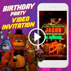 Five Nights at Freddy Birthday Party Video Invitation, Freddy Fazbear Animated Invite Video, animatronics Digital Invite