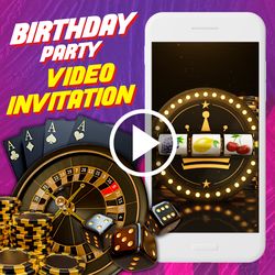 Casino night Birthday Party Video Invitation, Las Vegas Animated Invite Video, poker Digital Custom Invite