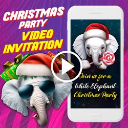 White elephant Christmas Party Video Invitation, Gift exchange Animated Video, Secret Santa Digital Custom Invite