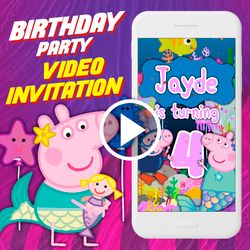 Peppa pig mermaid Birthday Party Video Invitation, Peppa pig Animated Invite Video, Peppa pig Digital Custom Invite