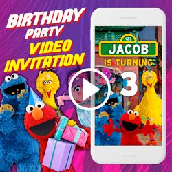 Sesame Street Birthday Party Video Invitation, Sesame Street Animated video Invite, Sesame Street Digital Custom Invite