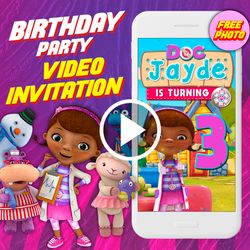 Doc McStuffins Birthday Party Video Invitation, Doc McStuffins Animated Invite Video, Disney Digital Custom video Invite