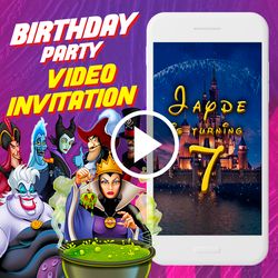 Disney villains Birthday Party Video Invitation, villains Animated Invite Video, halloween Digital Custom video Invite