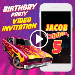 Hot Wheels cars Birthday Party Video Invitation, Hot Wheels Animated Invite Video, Cars racing Digital Custom Invite
