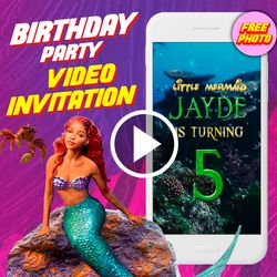 Little mermaid movie Birthday Party Video Invitation, mermaid Animated Invite Video, Ariel Digital Custom Invite