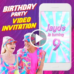 Barbie movie Birthday Party Video Invitation, Barbie dolls Animated Invite Video, dolls Digital Custom Invite