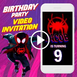 Spiderman Birthday Party Video Invitation, Marvel Superheroe Animated Invite Video, Miles Morales Digital Custom Invite