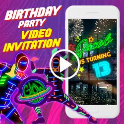 Neon glow Birthday Party Video Invitation, Neon glow Animated Invite Video, Neon glow Digital Custom Invite