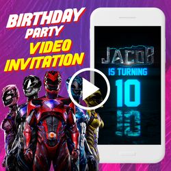 Power Rangers Birthday Party Video Invitation, Power Rangers Animated Invite Video, Power Rangers Digital Custom Invite