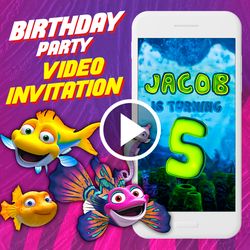 Splash and Bubbles Birthday Party Video Invitation,Splash and Bubbles Animated Invite Video, fish Digital Custom Invite