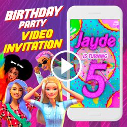 Barbie Birthday Party Video Invitation, Barbie dolls Animated Invite Video, dolls Digital Custom Invite