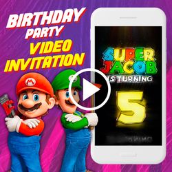 Super Mario Movie Birthday Party Video Invitation, Mario Animated video Invite, Mario Bros Digital Custom evite