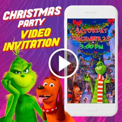 Grinch Christmas Party Video Invitation, Grinch Birthday Animated Video, Grinch Digital Custom Invite