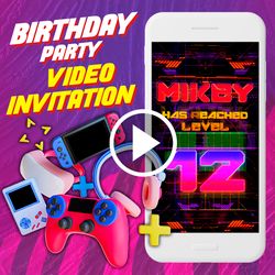 Gamer Birthday Video Invitation, Video Games Animated Video, Video Game Digital Custom Invite, Gamer Personalized Video
