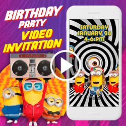 Minions Birthday Party Video Invitation, Minions Animated Invite Video, Minions Digital Custom Invite