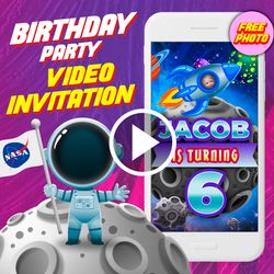 Astronaut Birthday Party Video Invitation, Space Animated Invite Video, Galaxy Digital Custom Invite,Cosmo Birthday