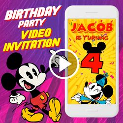 Mickey Mouse Birthday Party Video Invitation, Mickey Animated Invite, Mickey Digital Custom Invite
