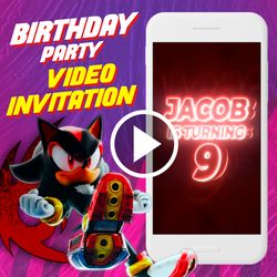 Shadow the Hedgehog Birthday Party Video Invitation, Sonic the Hedgehog Animated Invite Video, Digital Custom Invite