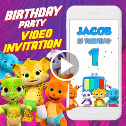 Word Party Birthday Video Invitation, Word Party Animated Invite, Kids Digital Custom Invite