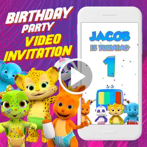 Word Party Birthday Video Invitation, Word Party Animated Invite, Kids Digital Custom Invite