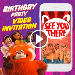 Turning Red Birthday Party Video Invitation, Red Panda Animated Invite Video, Mei Lee Digital Custom evite