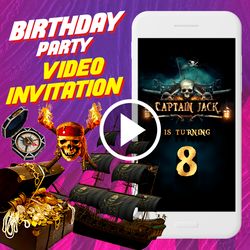 Pirate Birthday Party Video Invitation, Pirate Animated Invite Video, Pirate Digital Custom Invite, Pirate Birthday