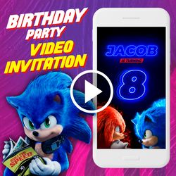 Sonic Birthday Party Video Invitation, Sonic Animated Invite Video, Hedgehog Digital Custom Invite