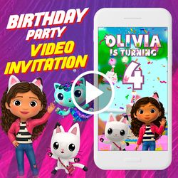 Gabby's Dollhouse Birthday Party Video Invitation, Gabby Animated Invite, Gabby Digital Custom Invite