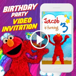 Elmo's World Birthday Party Video Invitation, Elmo's World Animated Invite, Sesame Street Digital Custom Invite