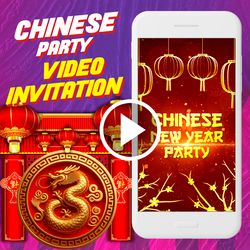 Chinese Birthday Party Video Invitation, New Year event Animated Invite Video, lunar New Year Digital Custom Invite