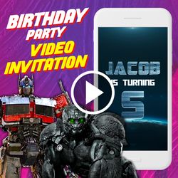 Transformers Rise of the Beasts Birthday Party Video Invitation, Optimus Animated Invite Video, Autobots Digital Invite