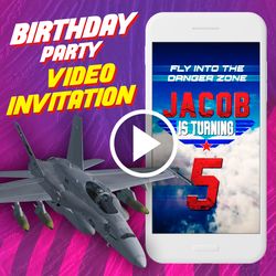 Top gun Birthday Party Video Invitation, fighter jets Animated Invite Video, fighter planes Digital Custom Invite