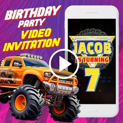 Monster truck cars Birthday Party Video Invitation, monster Jam Animated Invite Video, Cars racing Digital Custom Invite