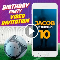 Soccer Birthday Party Video Invitation, sport Animated Invite Video, football Digital Custom Invite